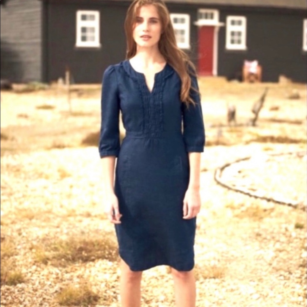 🔥BODEN Navy 100% Linen Dress Shift in Deep Navy Blue - Size 12